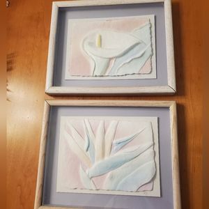 Carved Paper Watercolor Lilly and Bird of Paradise Wall Decor Bundle